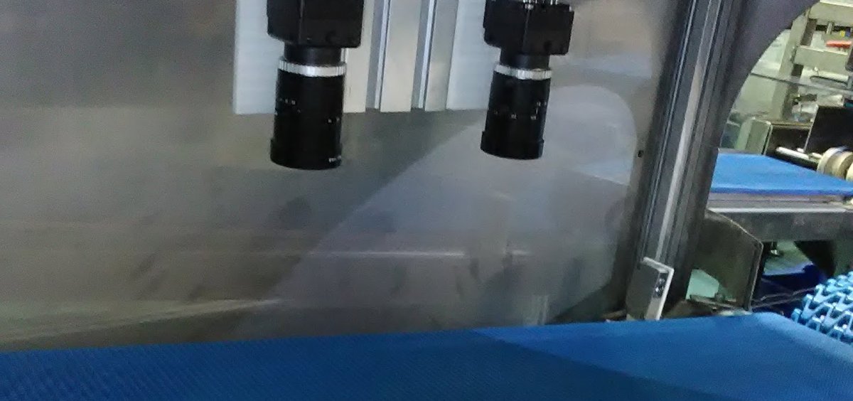 Industrial vision cameras inspecting product on a conveyor belt